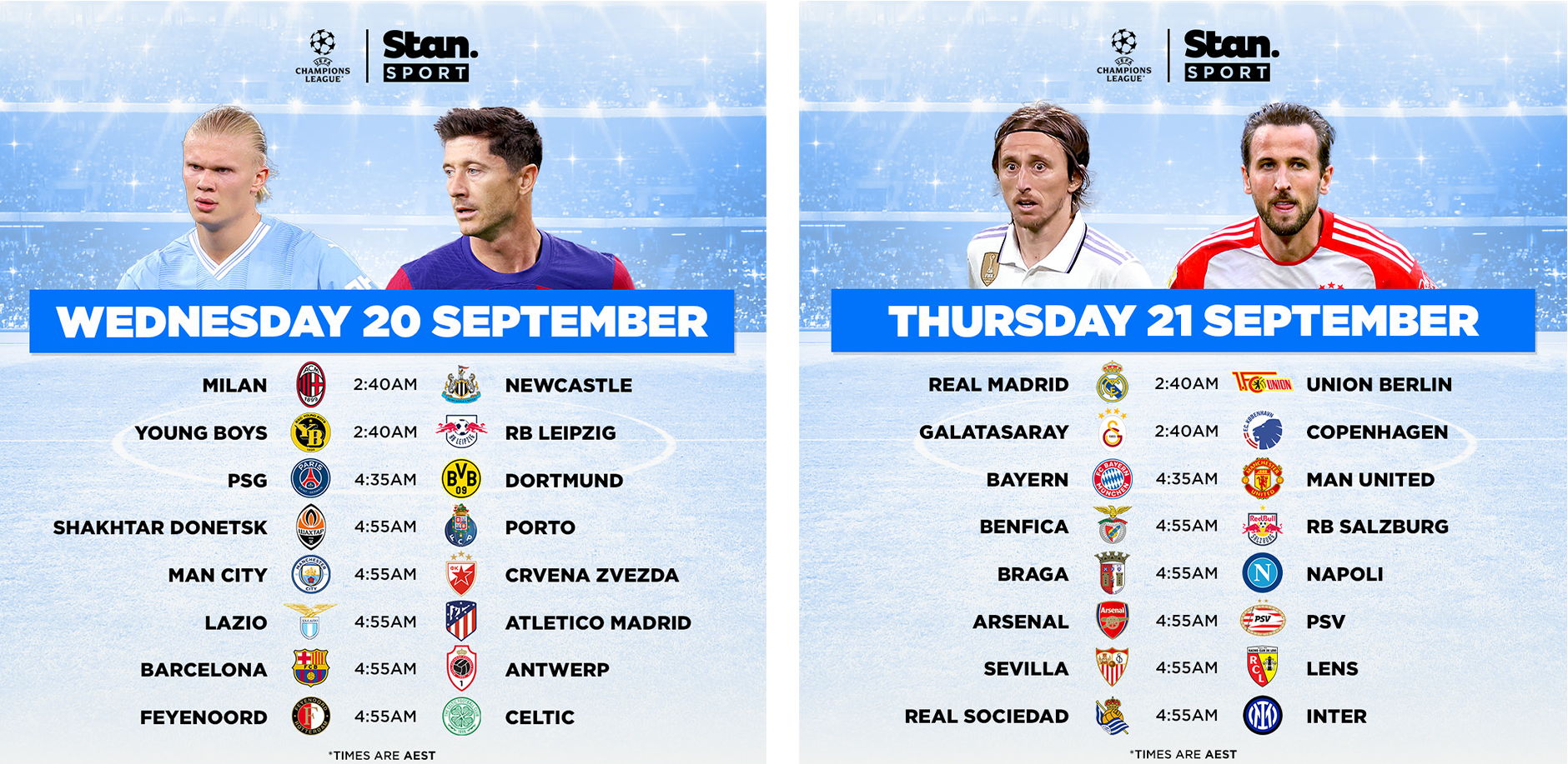 UEFA Champions League Matchday 1 schedule