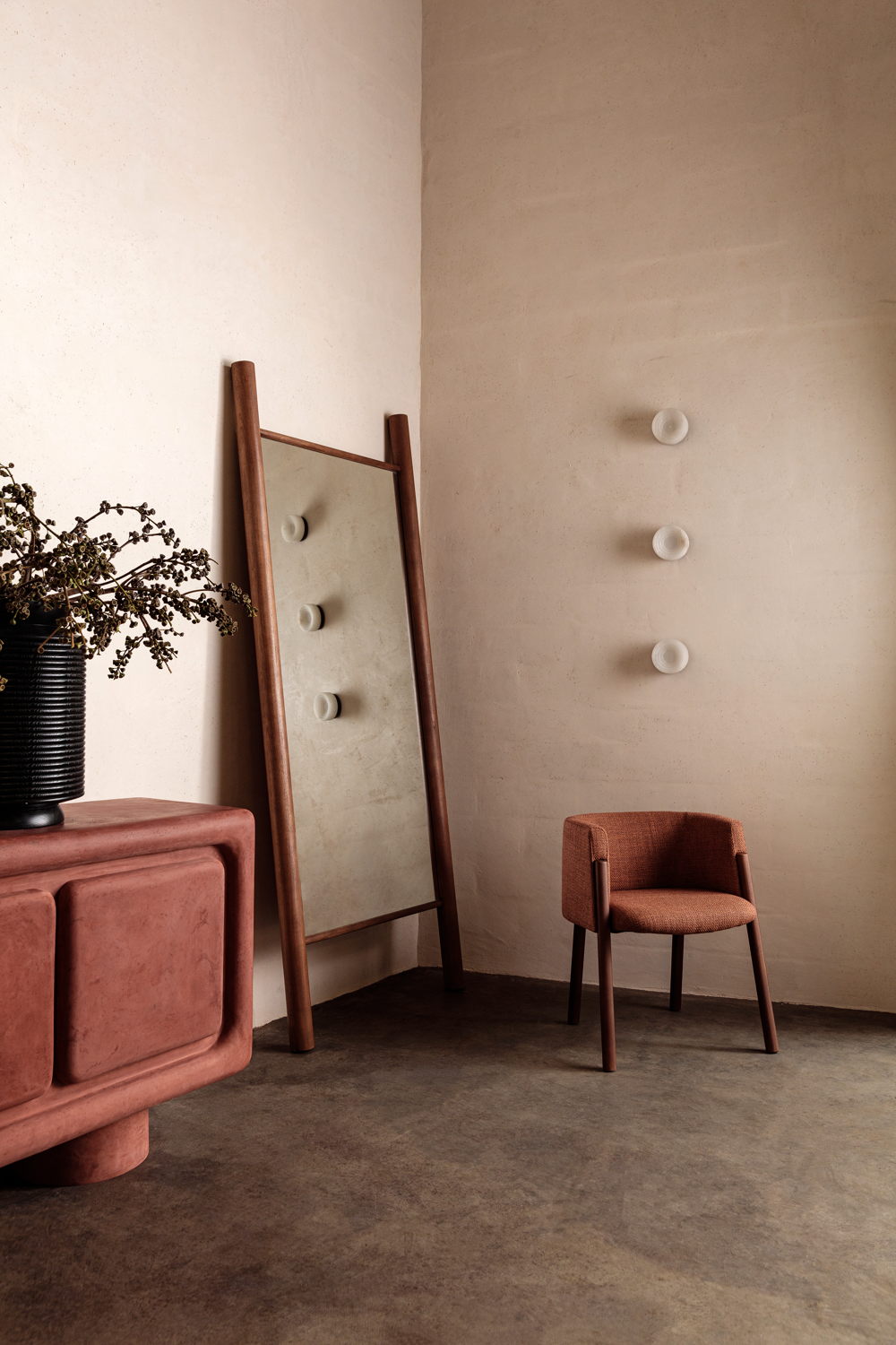 Colina Credenza, Acero Mirror, Acero Dining Chair, Otto Solitare, www.kellywearstler.com