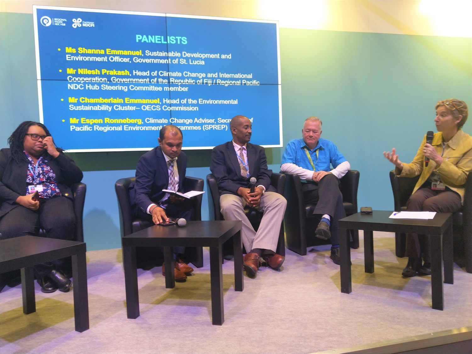 Coordinator for Climate Change and Disaster Risk Management in the OECS, Crispin d'Auvergne, speaks at the Regional Pacific NDC Hub side event addressing the issue of Accelerating NDC Implementation and Enhancing Ambition through Regional Collaboration among Island States.