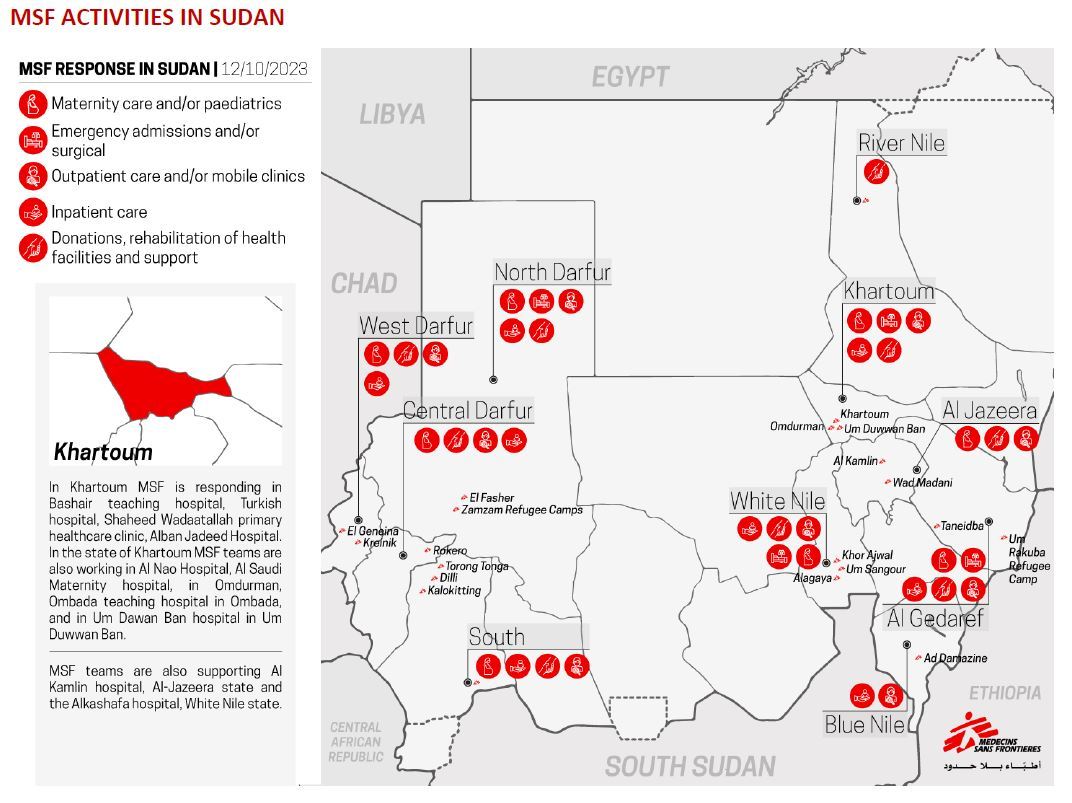 Carte des activités MSF au Soudan