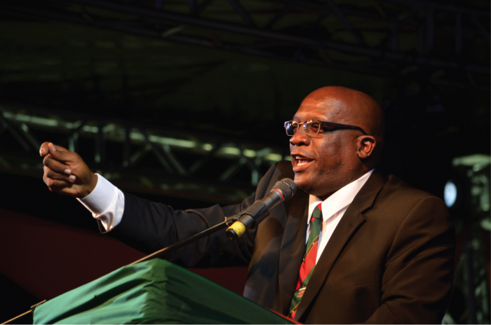 Prime Minister Harris, as Chairman of the OECS Authority, delivers a speech.