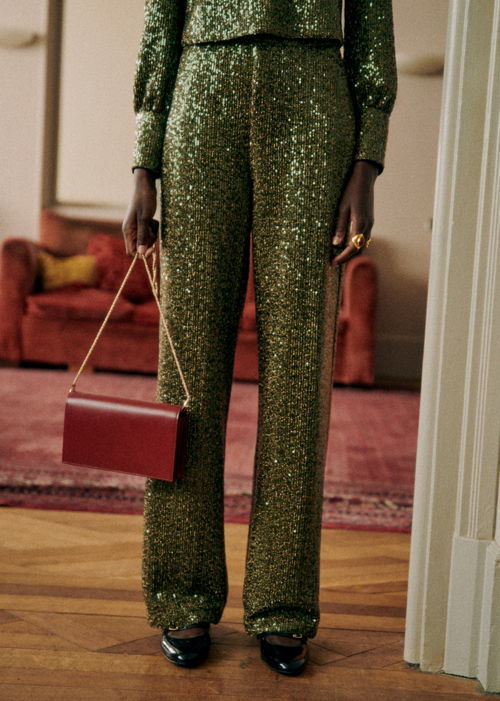 Sézane - Pantalon Baptisto sequins kaki - 150€