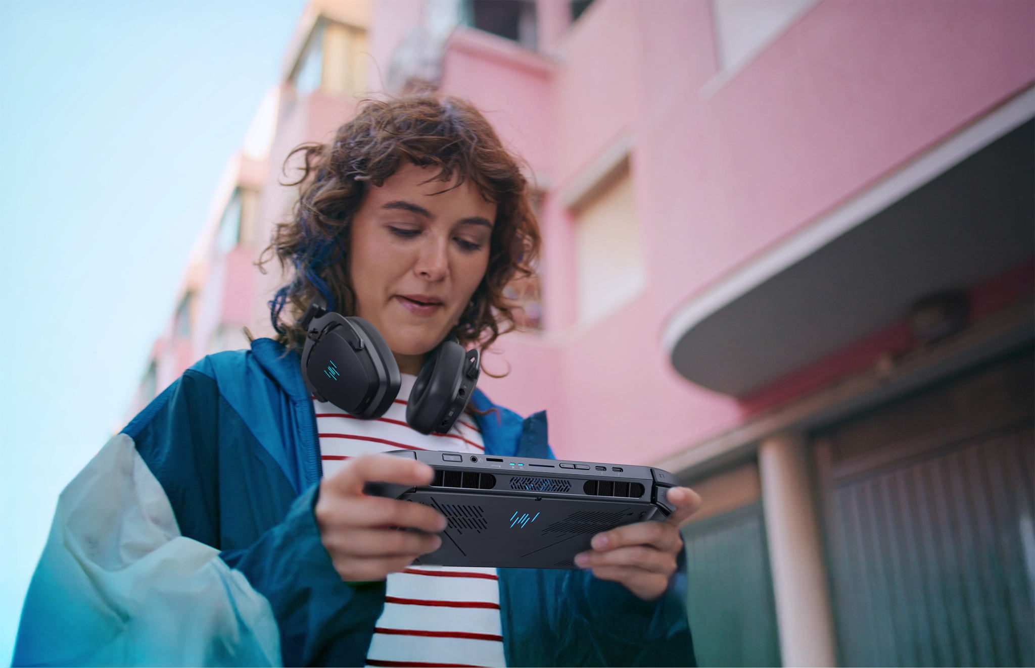 The Acer Predator Atlas 8 gaming handheld shown in a lifestyle photo from Acer's press materials