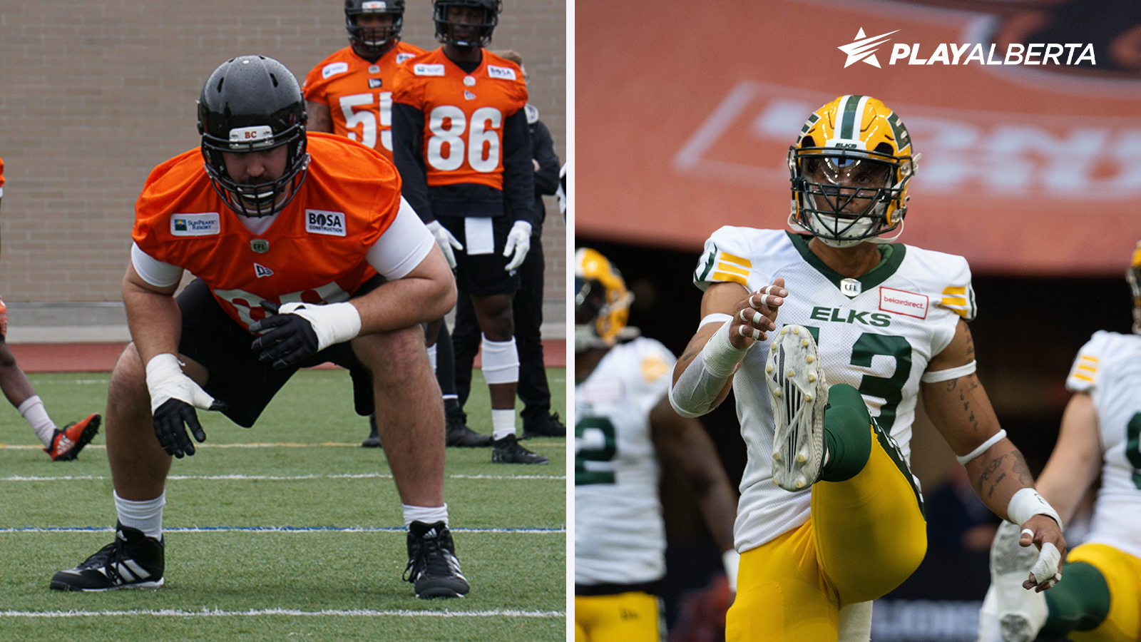 Brett Boyko (69) and Jordan Reaves (13) | Photo Courtesy: BC Lions/Edmonton Elks