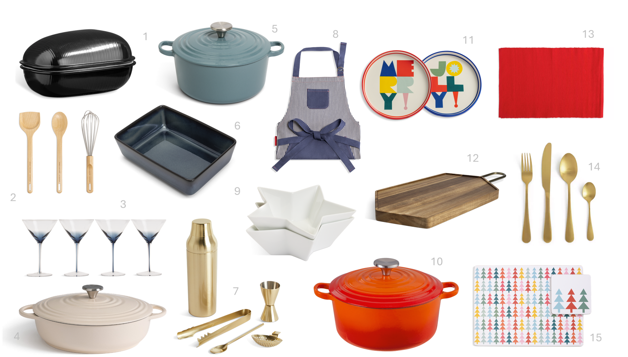 1.Habitat 60 Poulet Stoneware Chicken Brick - Black, £20, 2.Designed by Sebastian Conran 3pk Utensil Set, £15, 3.Habitat 4pk Navy Stem Martini Glasses, £17, 4.Habitat 4 Litre cast Iron Shallow Casserole Dish - Cream, £45, 5.Habitat Timeless 3.3 Litre Cast Iron Casserole Dish - Cornflower Blue , £35, 6.Habitat Stoneware Roaster, £8, 7.Habitat 60 Boogie Cocktail Set by Tord Boontje - Gold, £32, 8.Designed by Sebastian Conran Apron, £12, 9.Habitat Star Porcelain 2 Piece Serving Bowls - White, £16, 10.Habitat 3.3 Litre Cast Iron Casserole Dish - Orange, £35, 11.Habitat Slogan Set of 2 Side Plates - Multicoloured, £7.50, 12.Habitat 60 Block Chopping Board Acacia, £16, 13.Habitat Red Ribbed Set of 4 Placemats, £12.50, 14.Habitat 16 Piece Gold Stainless Steel Cutlery Set, £28, 15.Habitat Trees Corkback Set of 4 Placemat and Coaster, £11 1.Habitat 60 Poulet Stoneware Chicken Brick - Black, £20, 2.Designed by Sebastian Conran 3pk Utensil Set, £15, 3.Habitat 4pk Navy Stem Martini Glasses, £17, 4.Habitat 4 Litre cast Iron Shallow Casserole Dish - Cream, £45, 5.Habitat Timeless 3.3 Litre Cast Iron Casserole Dish - Cornflower Blue , £35, 6.Habitat Stoneware Roaster, £8, 7.Habitat 60 Boogie Cocktail Set by Tord Boontje - Gold, £32, 8.Designed by Sebastian Conran Apron, £12, 9.Habitat Star Porcelain 2 Piece Serving Bowls - White, £16, 10.Habitat 3.3 Litre Cast Iron Casserole Dish - Orange, £35, 11.Habitat Slogan Set of 2 Side Plates - Multicoloured, £7.50, 12.Habitat 60 Block Chopping Board Acacia, £16, 13.Habitat Red Ribbed Set of 4 Placemats, £12.50, 14.Habitat 16 Piece Gold Stainless Steel Cutlery Set, £28, 15.Habitat Trees Corkback Set of 4 Placemat and Coaster, £11