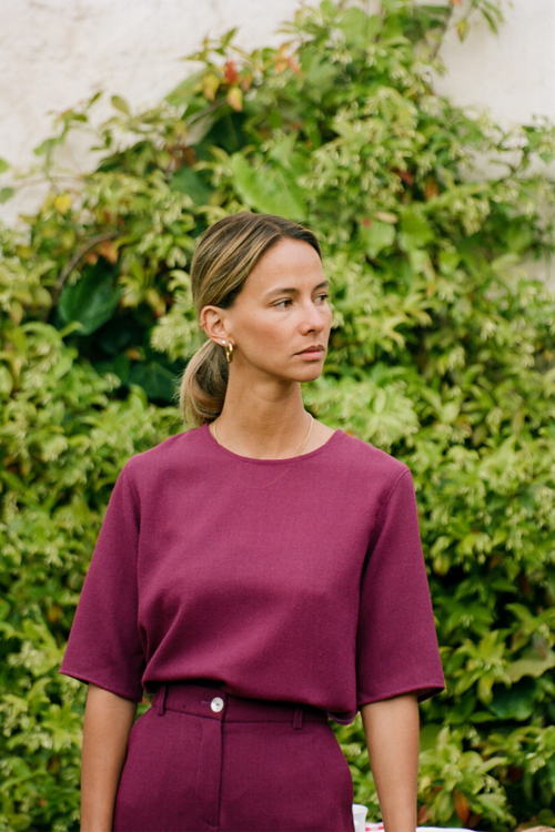 Mardi Editions - Top Daphné (135€) and Isabelle trousers (175€) - Wool crepe Dark pink