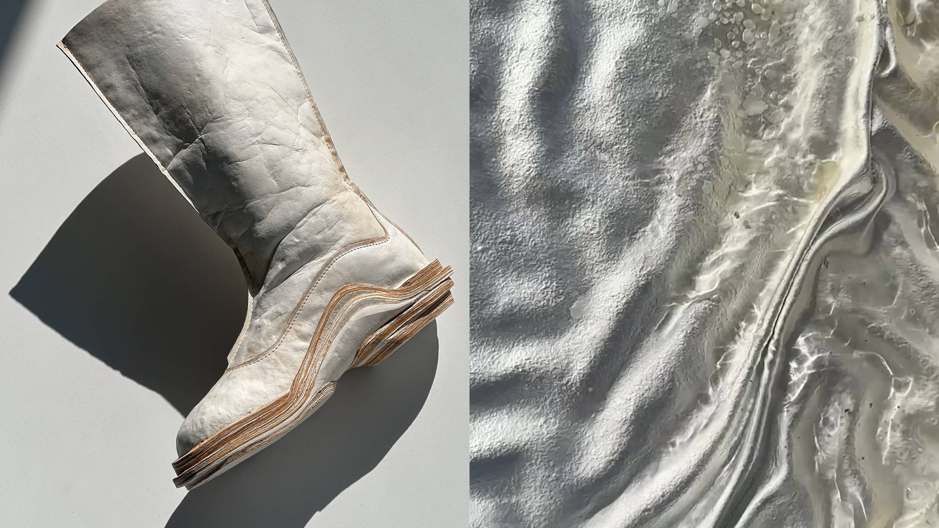 VUB en La Monnaie/De Munt onthullen eerste schoen ter wereld die volledig gemaakt is van zuiver mycelium op de Milan Design Week