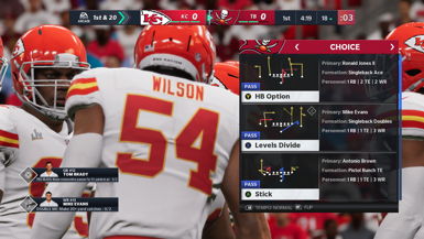 The Tampa Bay play calling screen in Madden NFL 21 as seen by a player without vision issues.