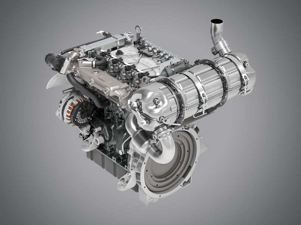 Kraftpaket: Hatz H-Serie-Vierzylindermotor 4H50TICD mit EU-Stage-V-Zertifikat und einer Leistung bis 55 Kilowatt.