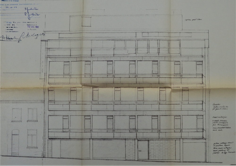 Rue Langeveld 21, élévation de la façade avant, ACU/Urb. 16-22958 (1962)