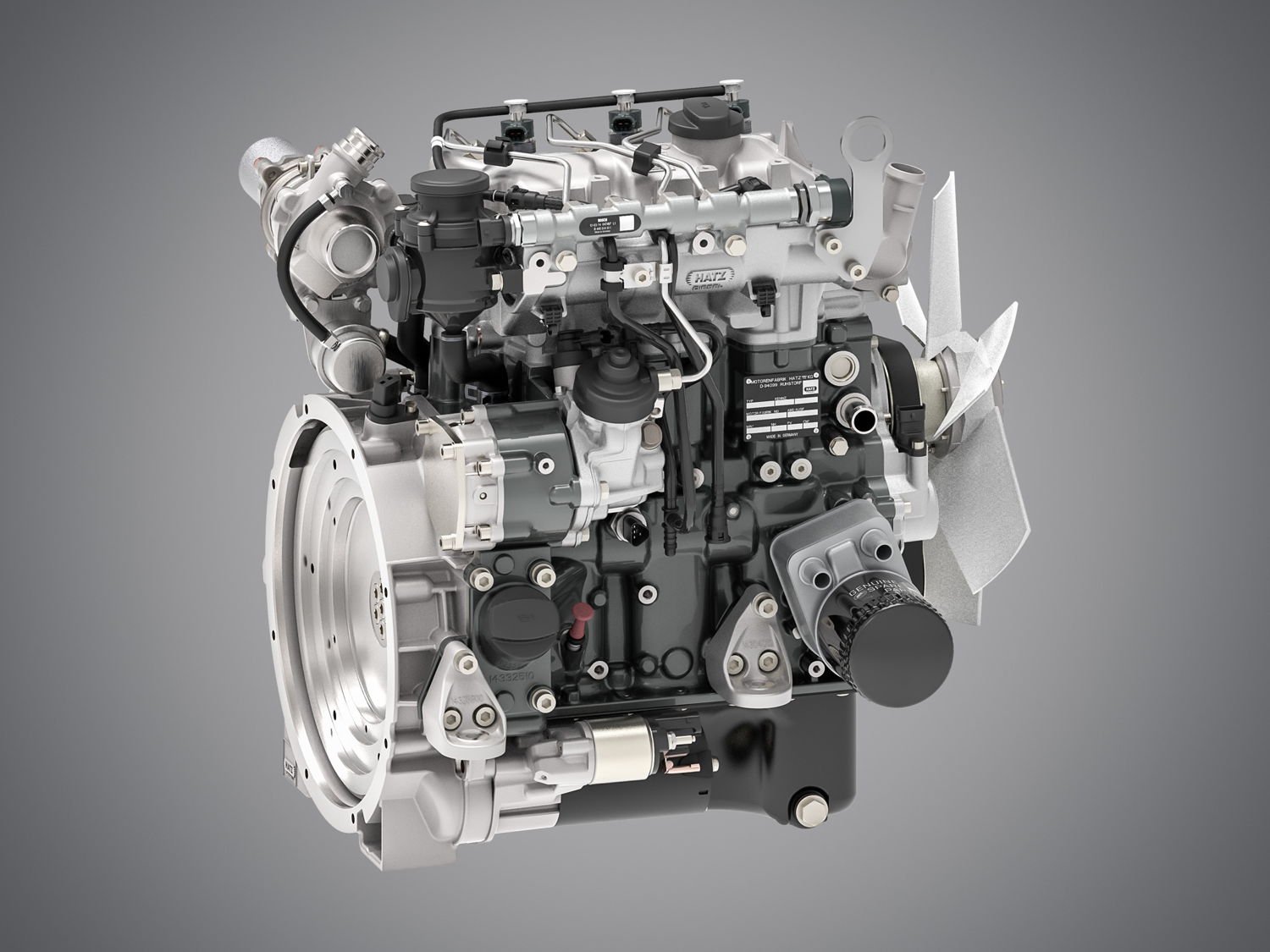 Nouveau moteur compact à trois cylindres de la série H de Hatz 3H50T, en version de 18,4 kW conforme à la norme EU Stage V sans filtre à particules diesel
