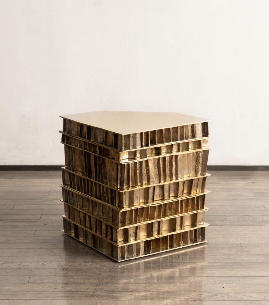 Gear Side Table III, 2023 by Hector Esrawe for Ateliers Courbet at Design Miami. 2024 (Image credit - Joe Kramm, courtesy of Ateliers Courbet)