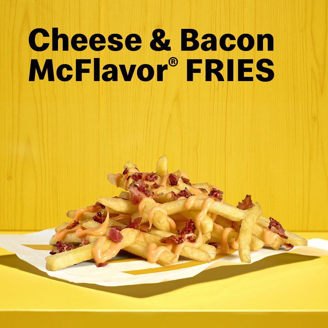 Les Bacon & Cheese McFlavor Fries sont également disponibles à partir d'aujourd'hui à un prix conseillé de 3.50€ en Medium et 3.80€ pour la version Large.