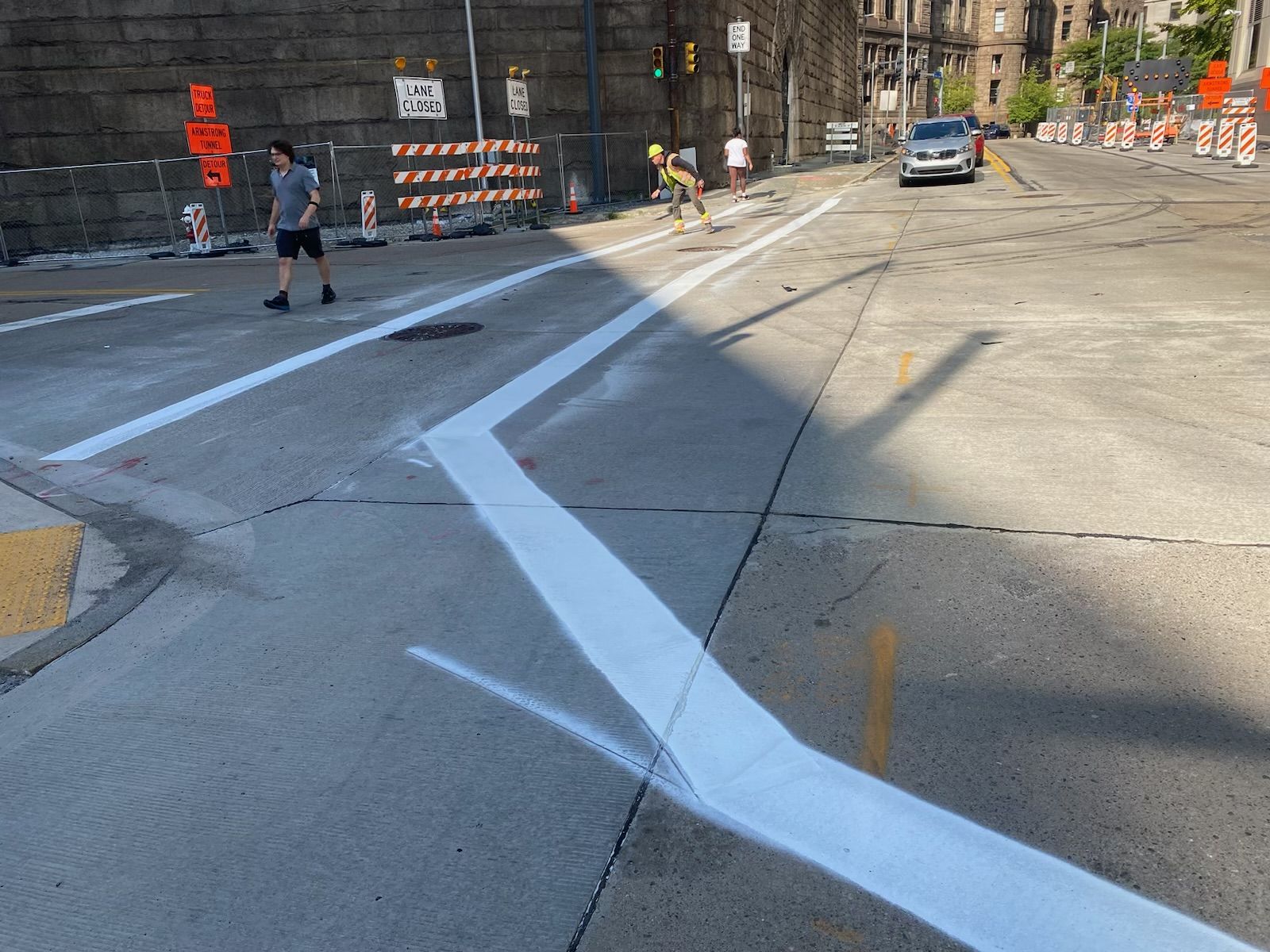 Temporary crosswalk placed at Fifth and Sixth avenues