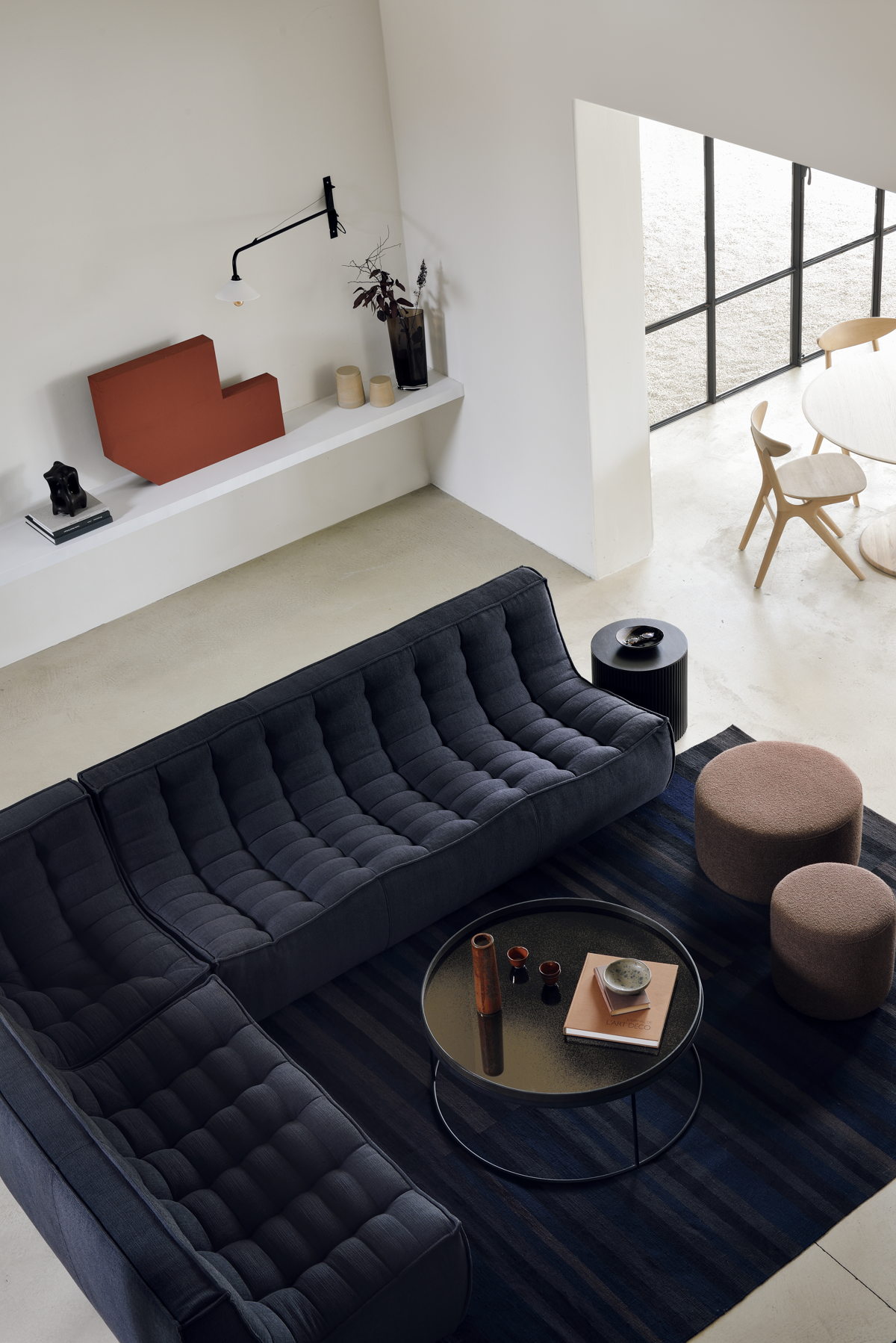 Pictured: N701 sofa, Barrow poufs, Roller Max side table, Bok chair, Corto dining table