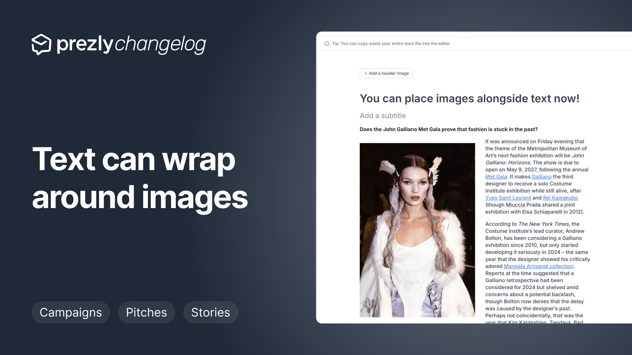 Text can wrap around images in emails & stories