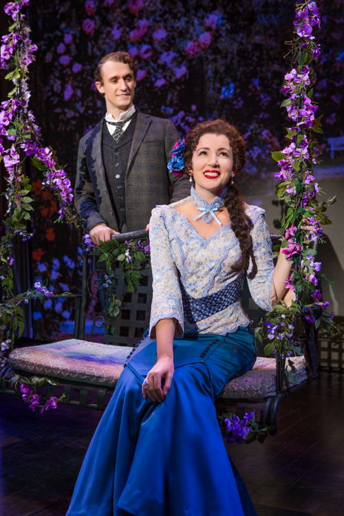 National Touring Company. Erin McIntyre as Phoebe D’Ysquith and Kevin Massey as Monty Navarro in a scene from “A Gentleman’s Guide to Love & Murder.” Photo credit: Jeremy Daniel.  