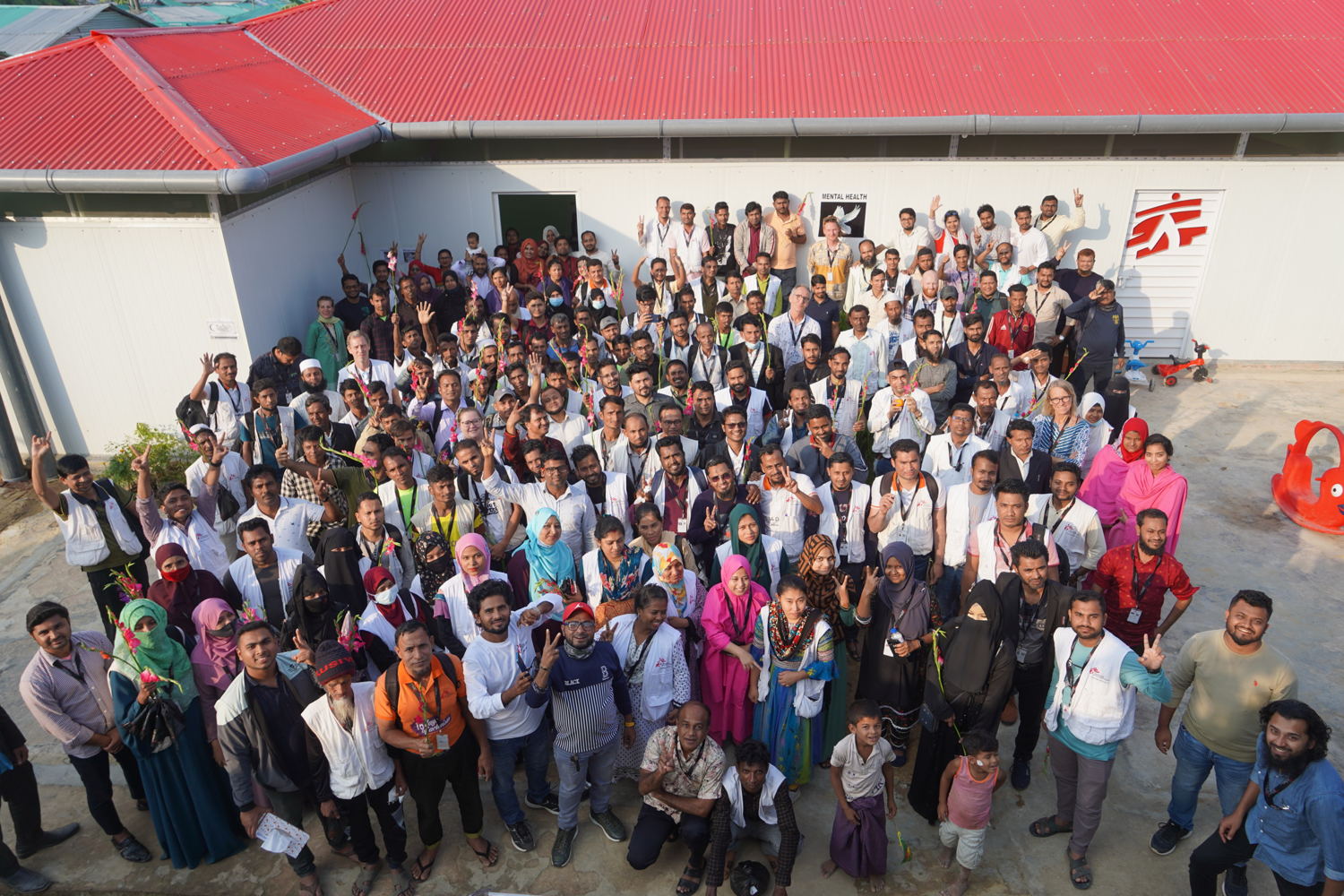 Re-opening of Balukhali clinic in Cox's Bazar Copyright: MSF/Jan Bohm Countries: Bangladesh Date taken / Date Recorded: 21 December, 2023 Caption / Description: The whole team of the MSF Balukhali clinic. Many of the staff members worked in the facility before fired destroyed it in March 2021, and reopening is as important for them as for the community.