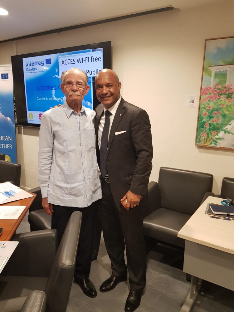 Alfred MARIE-JEANNE, Président de la Collectivité territoriale de Martinique et Daniel GIBBS Président de la Collectivité de Saint-Martin au 5ème Comité de sélection INTERREG le 23 juillet 2019 à Saint-Martin. 