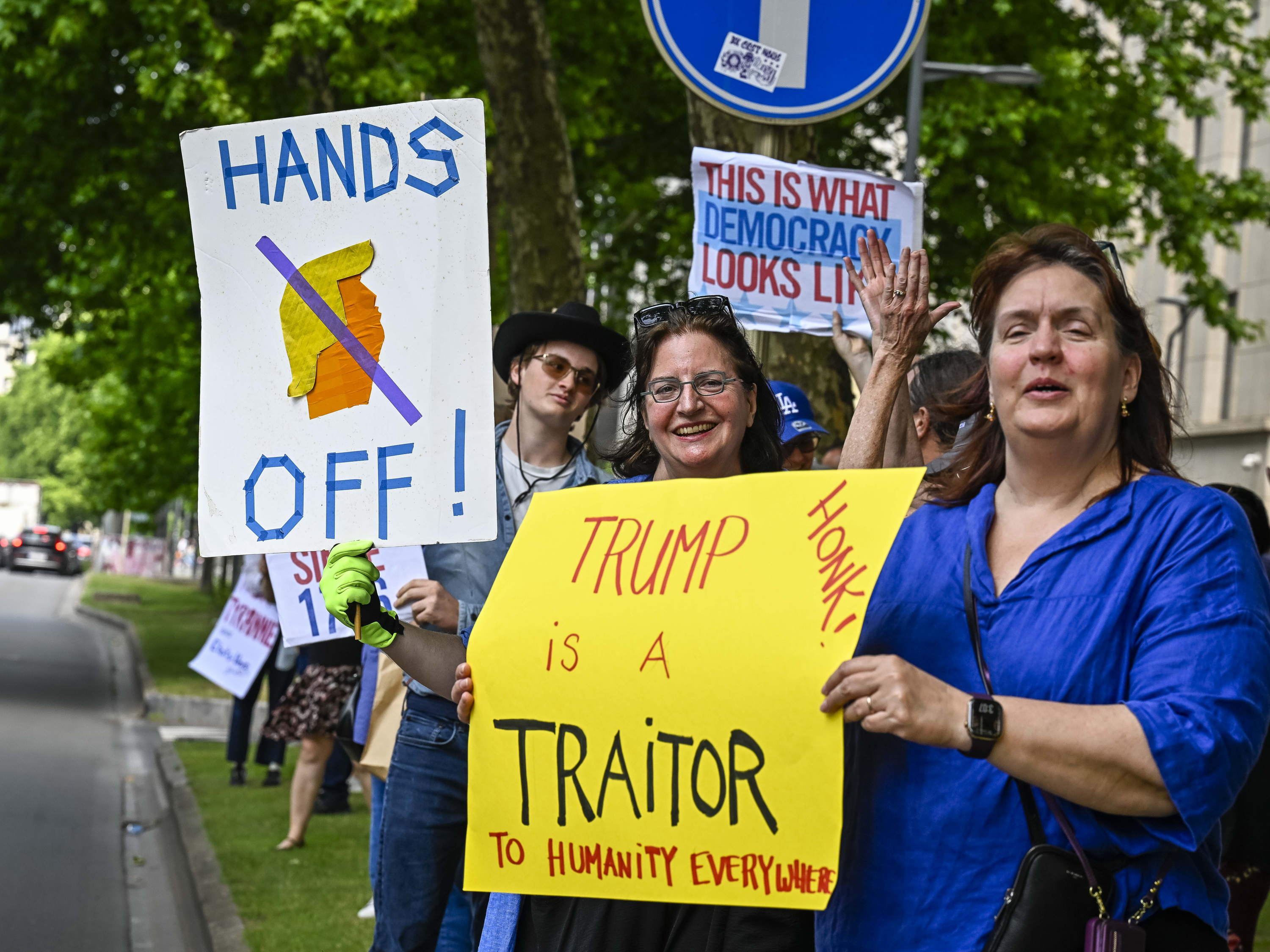 Democrats Abroad protest against Trump at US embassy in Brussels
