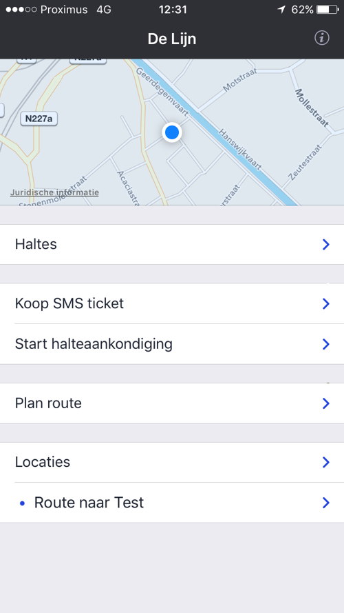 1. Startscherm reisinfoapp De Lijn.