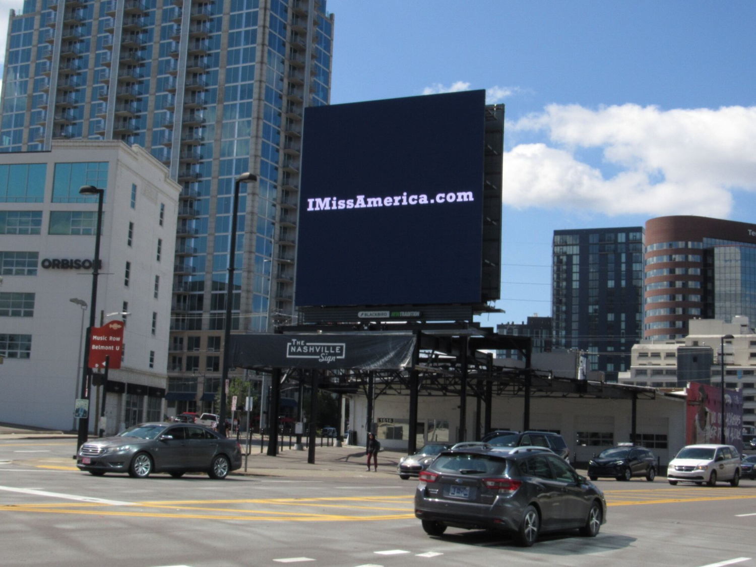"I Miss America" billboard in downtown Nashvlle