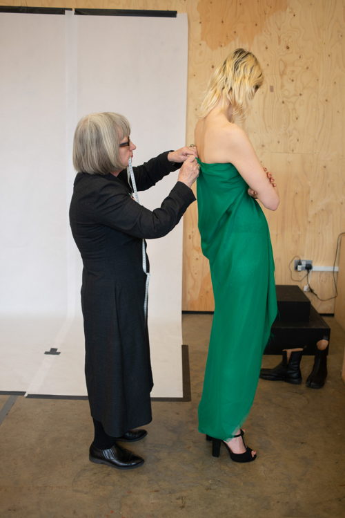 Testing the pattern pieces of the Charles James dress on the stand at the Costume Institute, © Photo: Liam Leslie