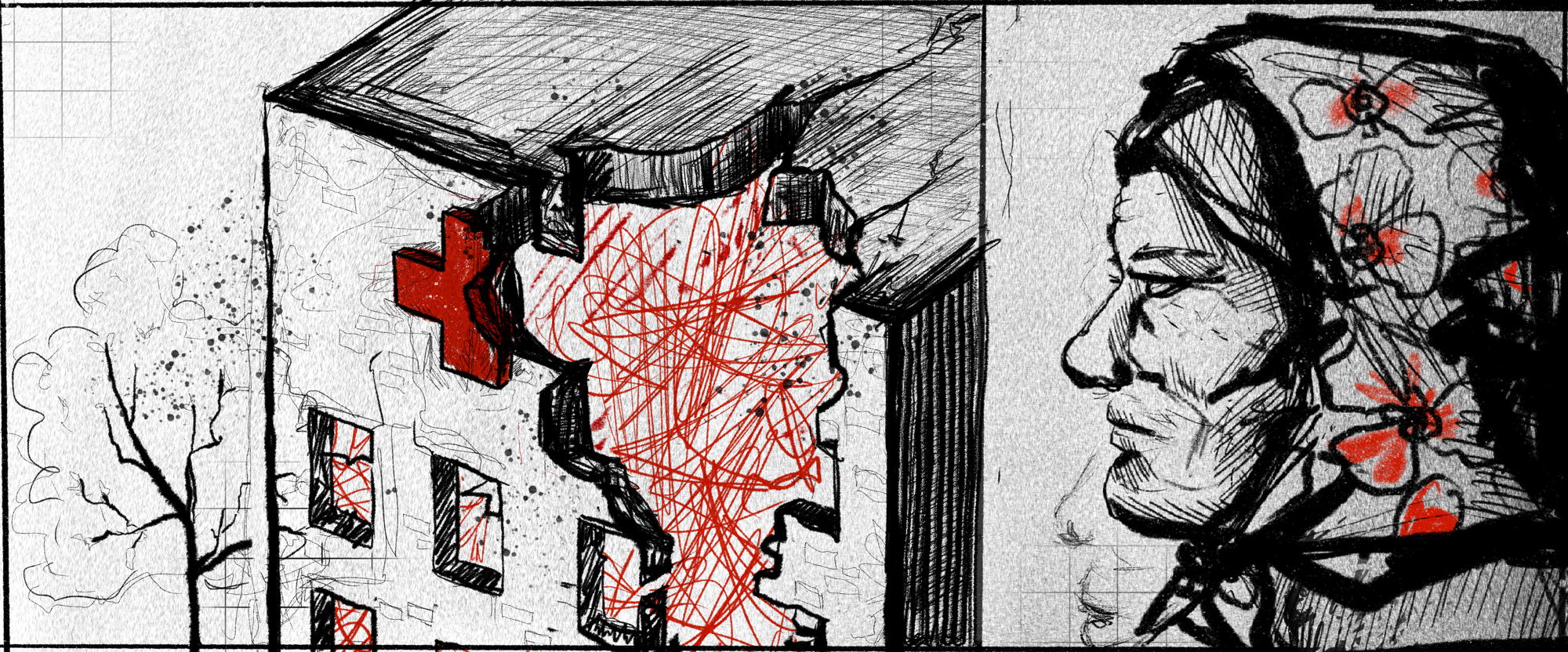 Between enemy lines: 75yo testimony | ILLUSTRATION. Copyright: MSF/Dora Naliesna