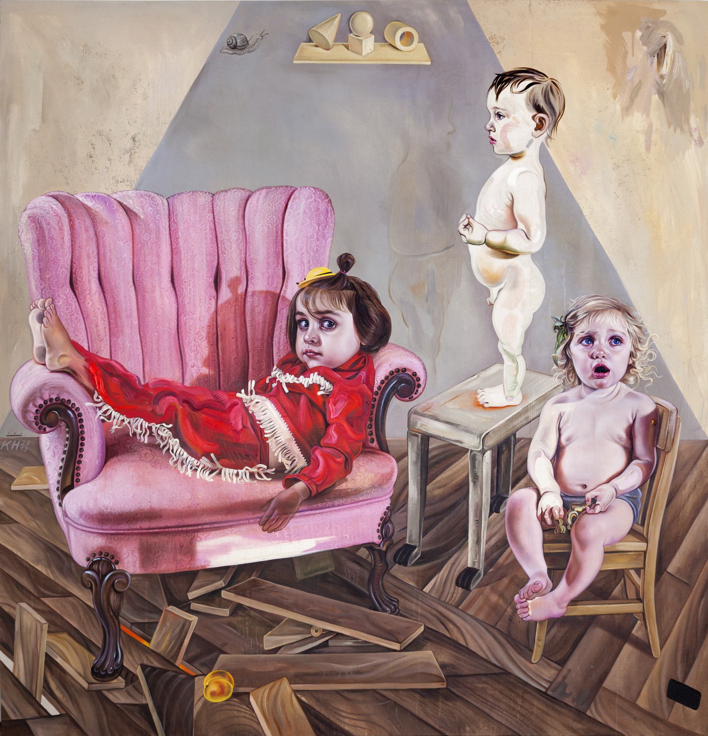 KATI HECK, Vorbesprechung, 2019. Oil on canvas, 200 x 200 cm. Courtesy Tim Van Laere Gallery, Antwerp.