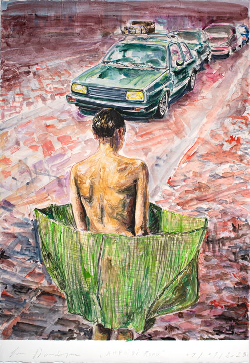 Luc Dondeyne, Amphibi road, 2023, aquarel and ink on paper, 65 x 46 cm-TRANSIT