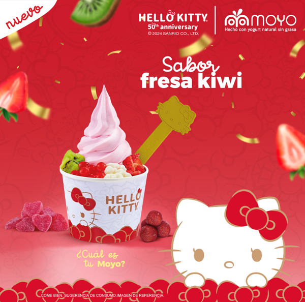 Un festejo lindo: 50 años de Hello Kitty con nuevo Moyo sabor fresa-kiwi 