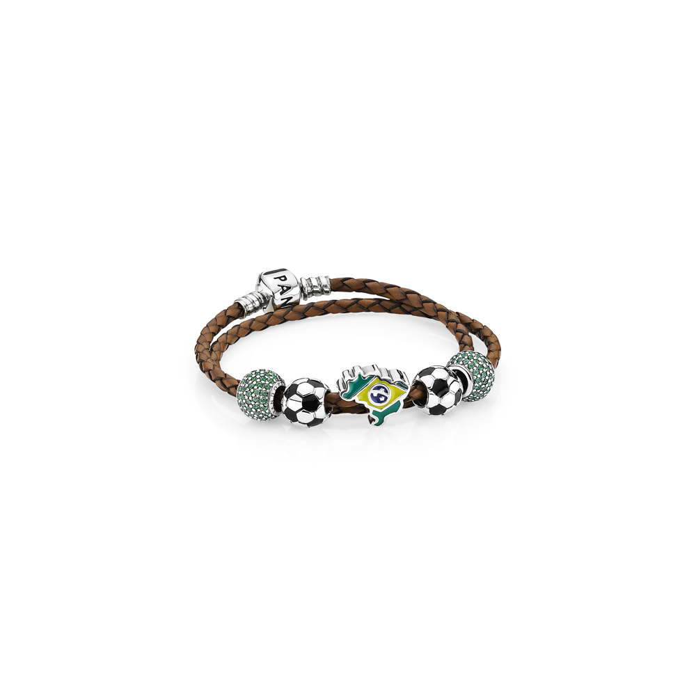 Brown Double-Leather Bracelet and Soccer Charm