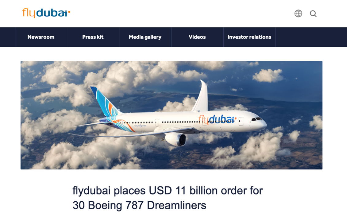 flydubai places USD 11 billion order for 30 Boeing 787 Dreamliners