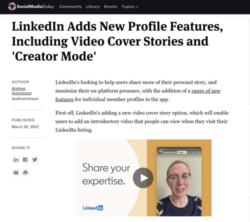 LinkedIn Adds New Profile Features, Including Video Cover Stories and 'Creator Mode'