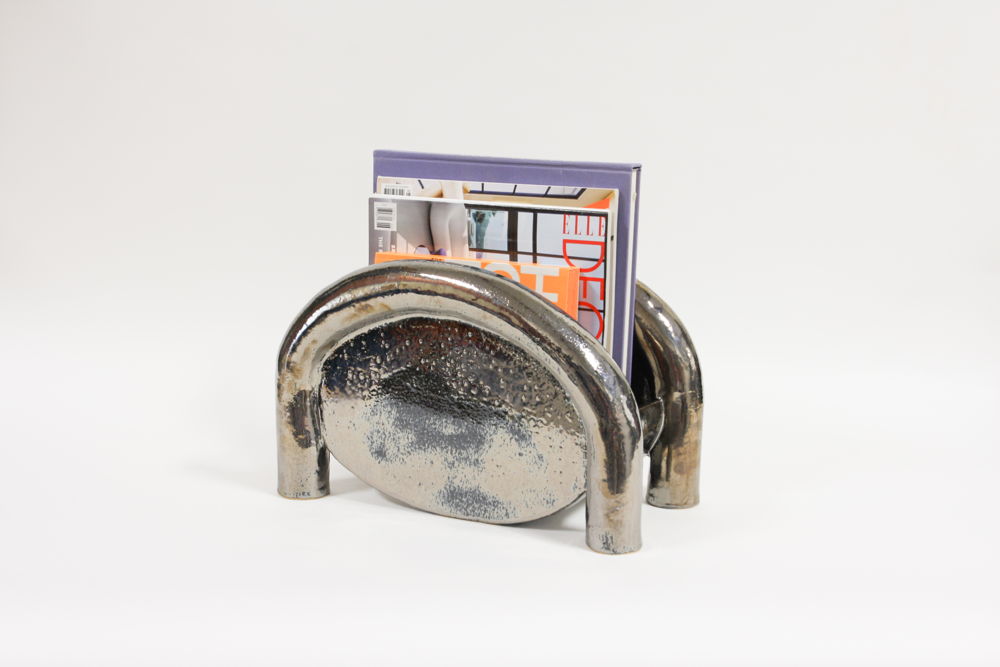 Chunky Tubular Ceramic Magazine Rack by BZIPPY in Silver Palladium Glaze, £1,480