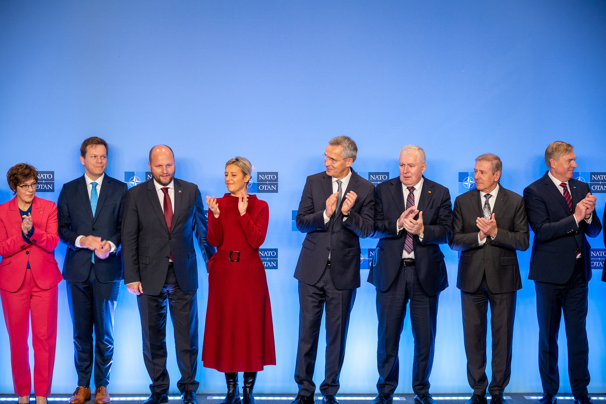 Arvydas Anusauskas (Minister of Defence, Lithuania), sixth from the left alongside NATO Secretary General Jens Stoltenberg