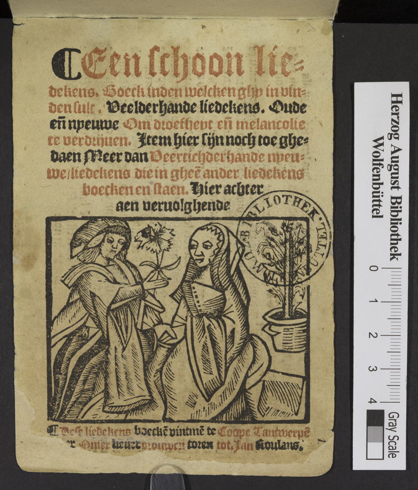 Voorpagina Antwerps Liedboek © collectie Herzog August Bibliothek Wolfenbüttel: 236.5 Poet. 
