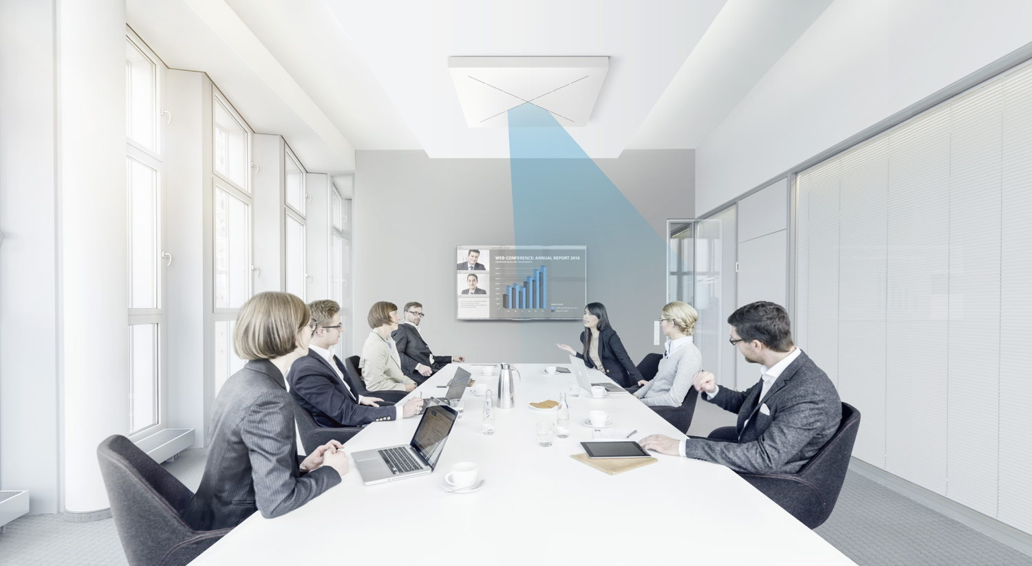 With its automatic beamforming focus Sennheiser's TeamConnect Ceiling is a contemporary microphone solution.