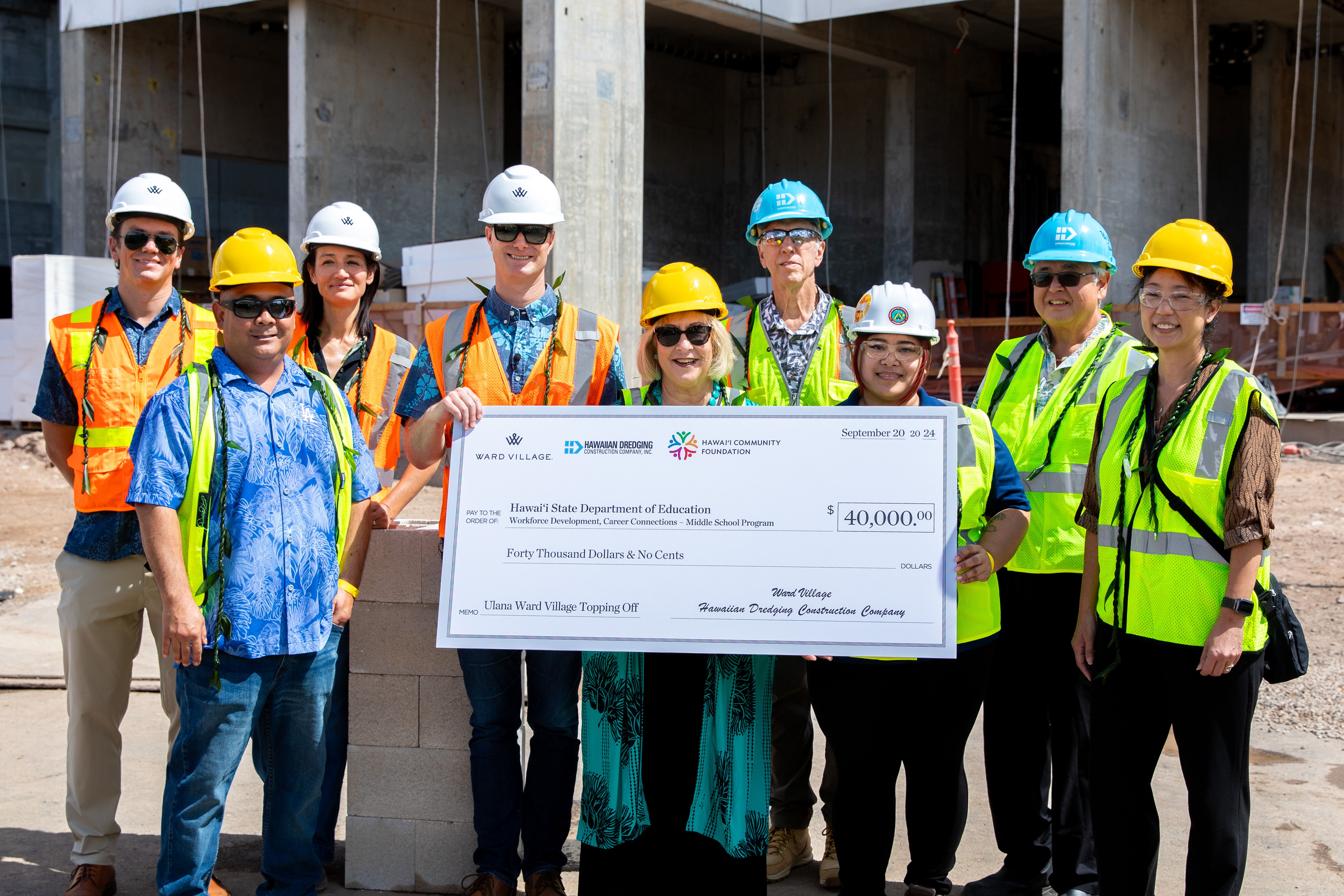 Ulana Ward Village celebrates its topping off with a commitment to Hawai‘i’s future workforce, supporting the DOE’s Career Connections program to develop skilled workers.