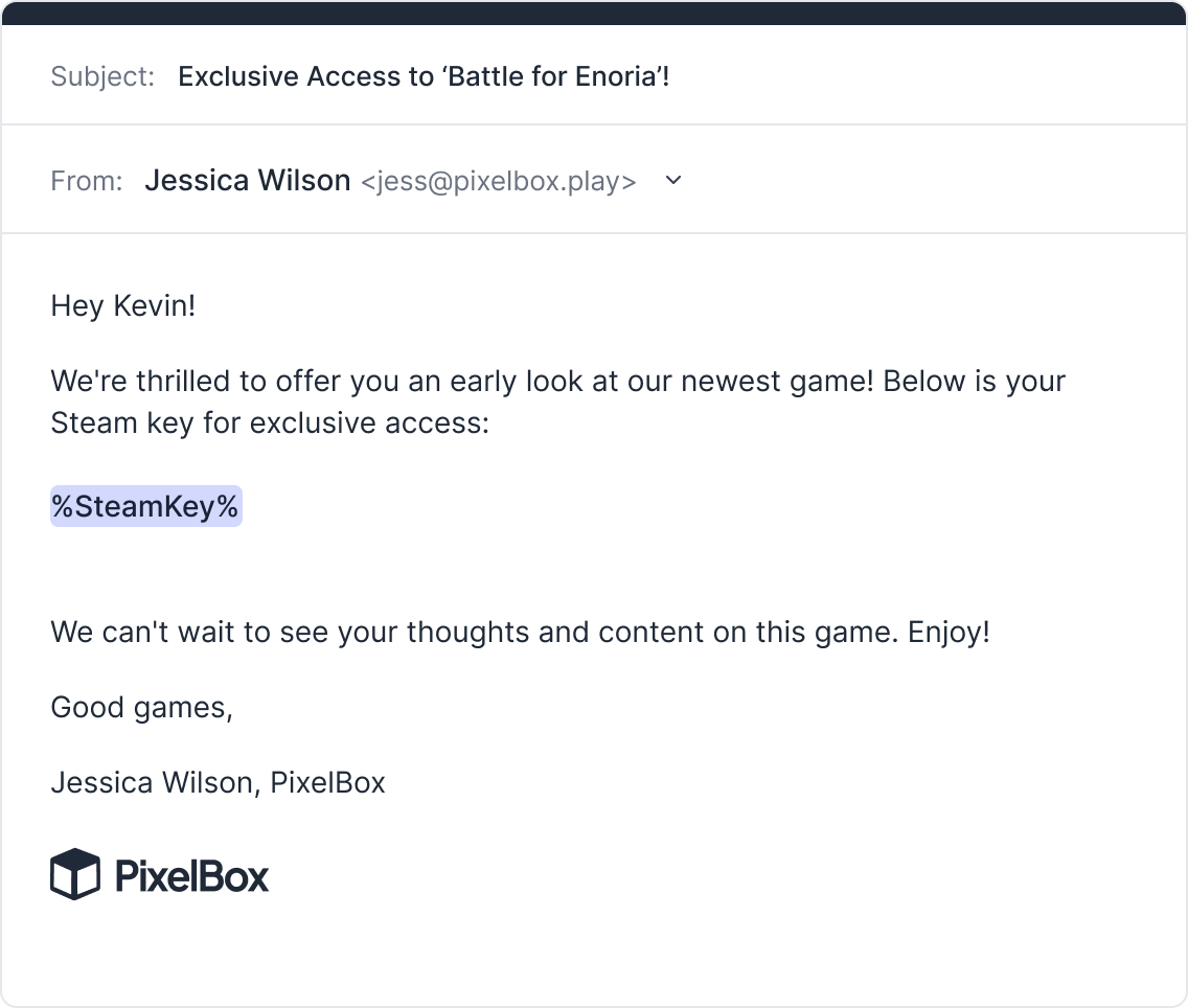 Personalize emails and distribute Steam keys