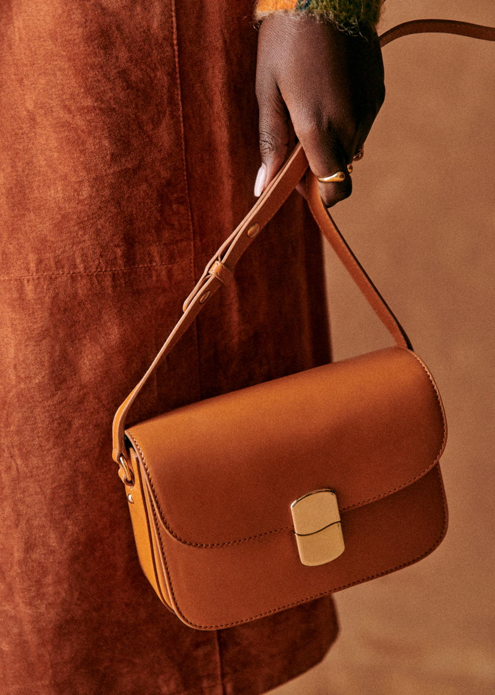 Sézane - Sac Mini milo classique miel lisse - 335€