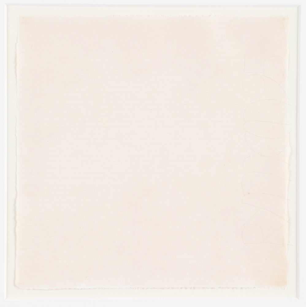 Robert Ryman, Core IV, 1995. Encausting painting with graphite and wax crayon on japanese paper and wood frame 41,9 x 41,9 cm. Courtesy : Collection Fondation CAB Bruxelles, Saint-Paul-de-Vence