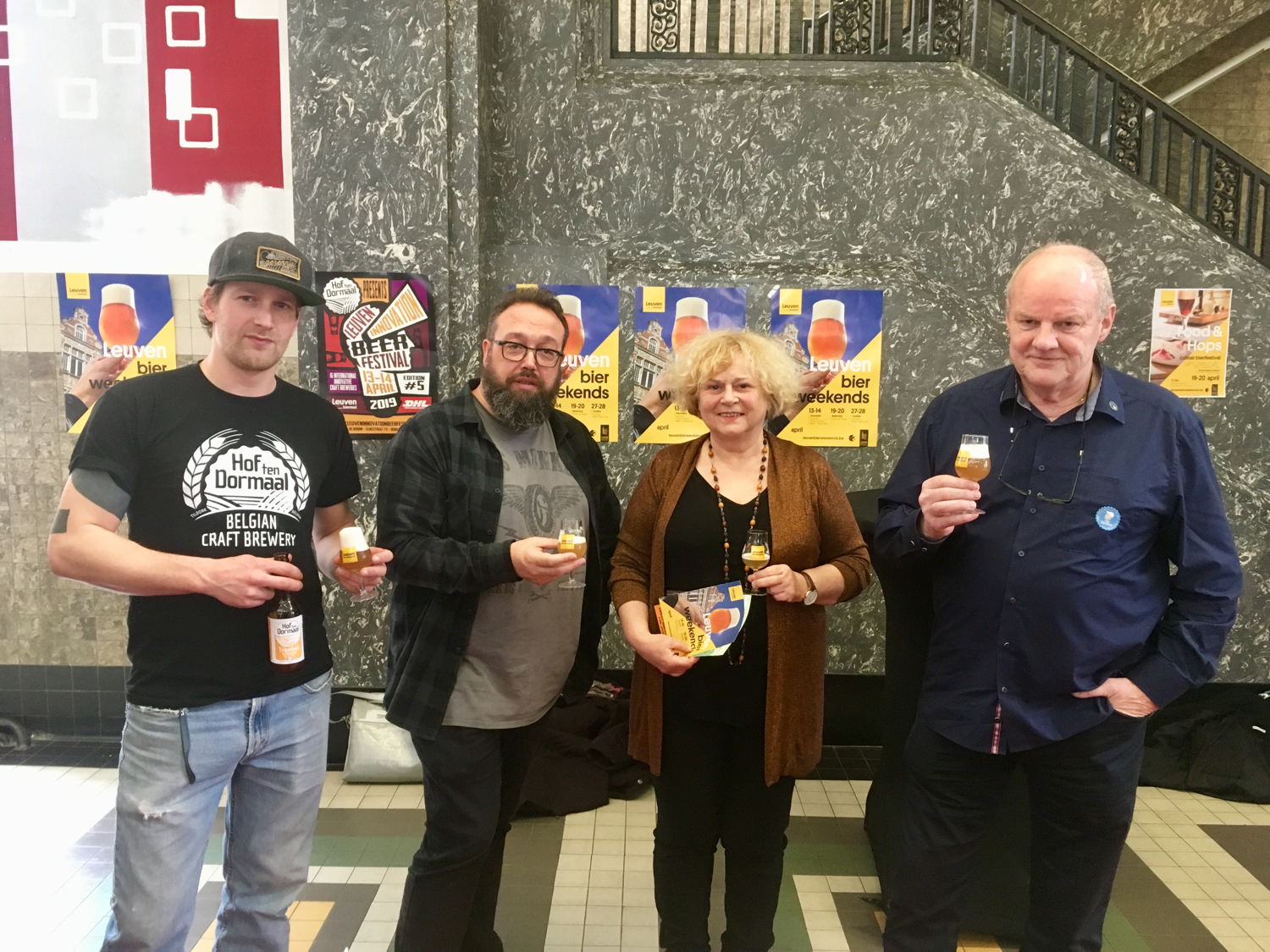 Persmoment Leuven Bierweekends (vlnr Jef Janssens van Hof ten Dormaal, Kris Peeters, schepen Denise Vandevoort,  Freddy Van Daele, voorzitter van Zythos en organisator van Zythos Bierfestival)