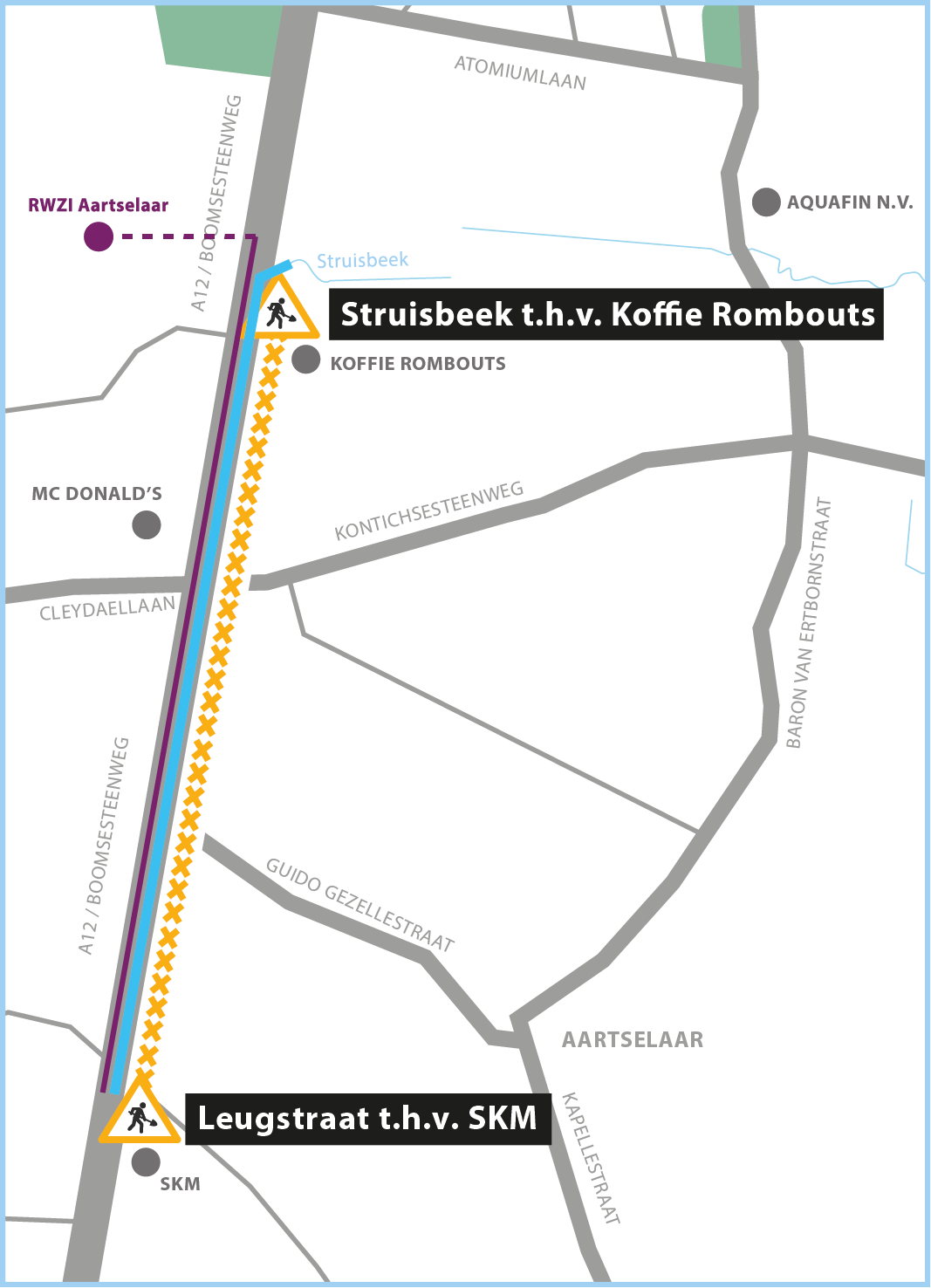 Het tracé van de werken.