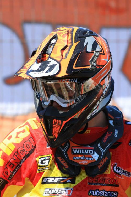 Adam Sterry wearing the Just1 J12 Mister X Orange carbon