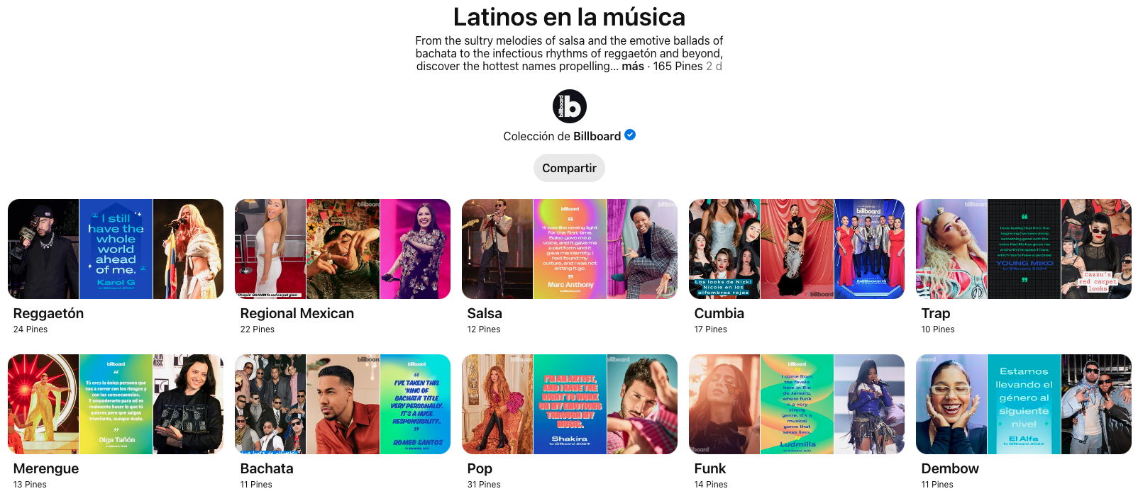 Billboard celebra lo mejor de la música latina en Pinterest con una publicación exclusiva