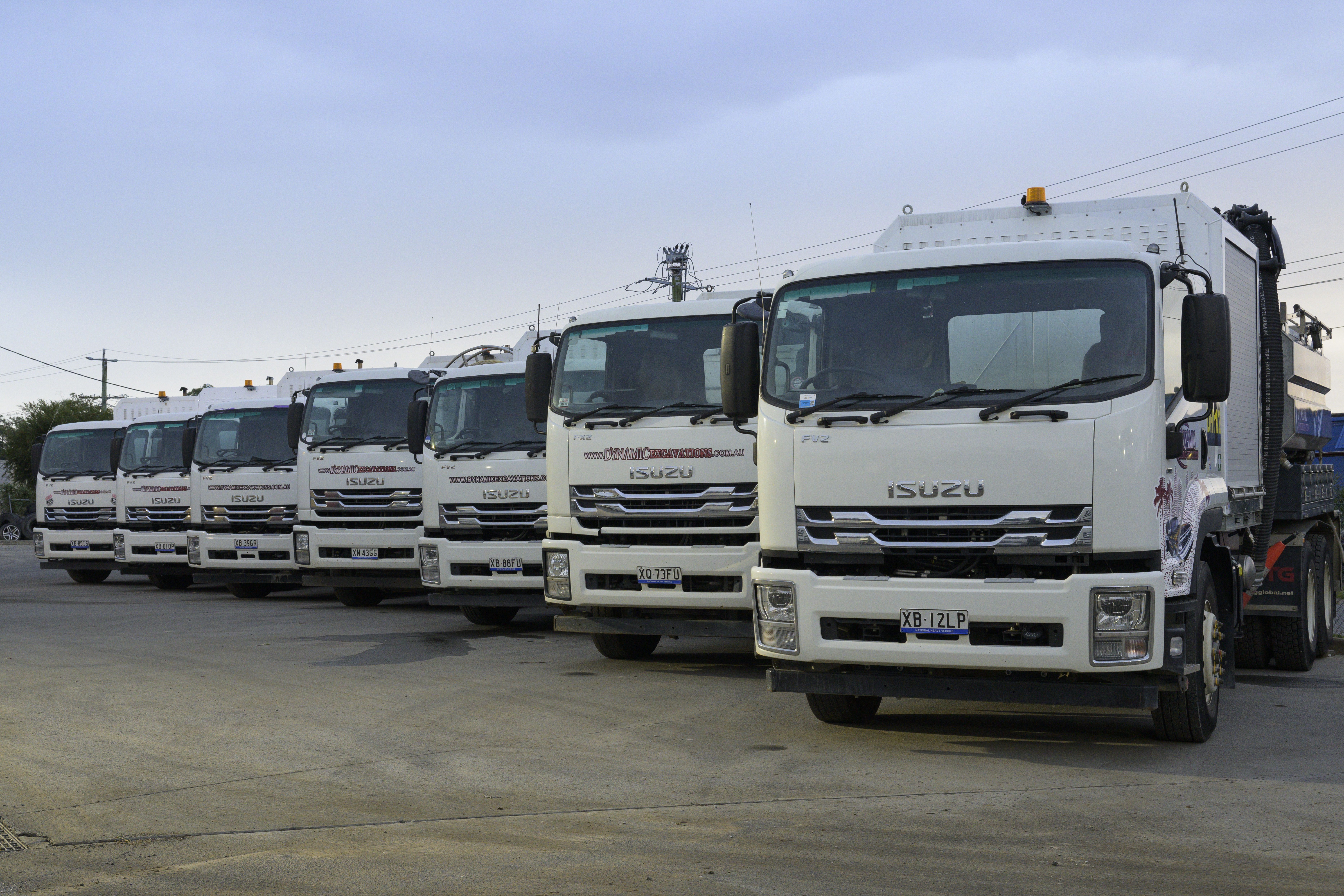 Some of Dynamic Hydro's extensive Isuzu fleet ​ ​