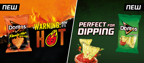 Laat je verleiden door 2 nieuwe Doritos® smaken: Guacamole en Flamin’ Hot® Nacho Cheese