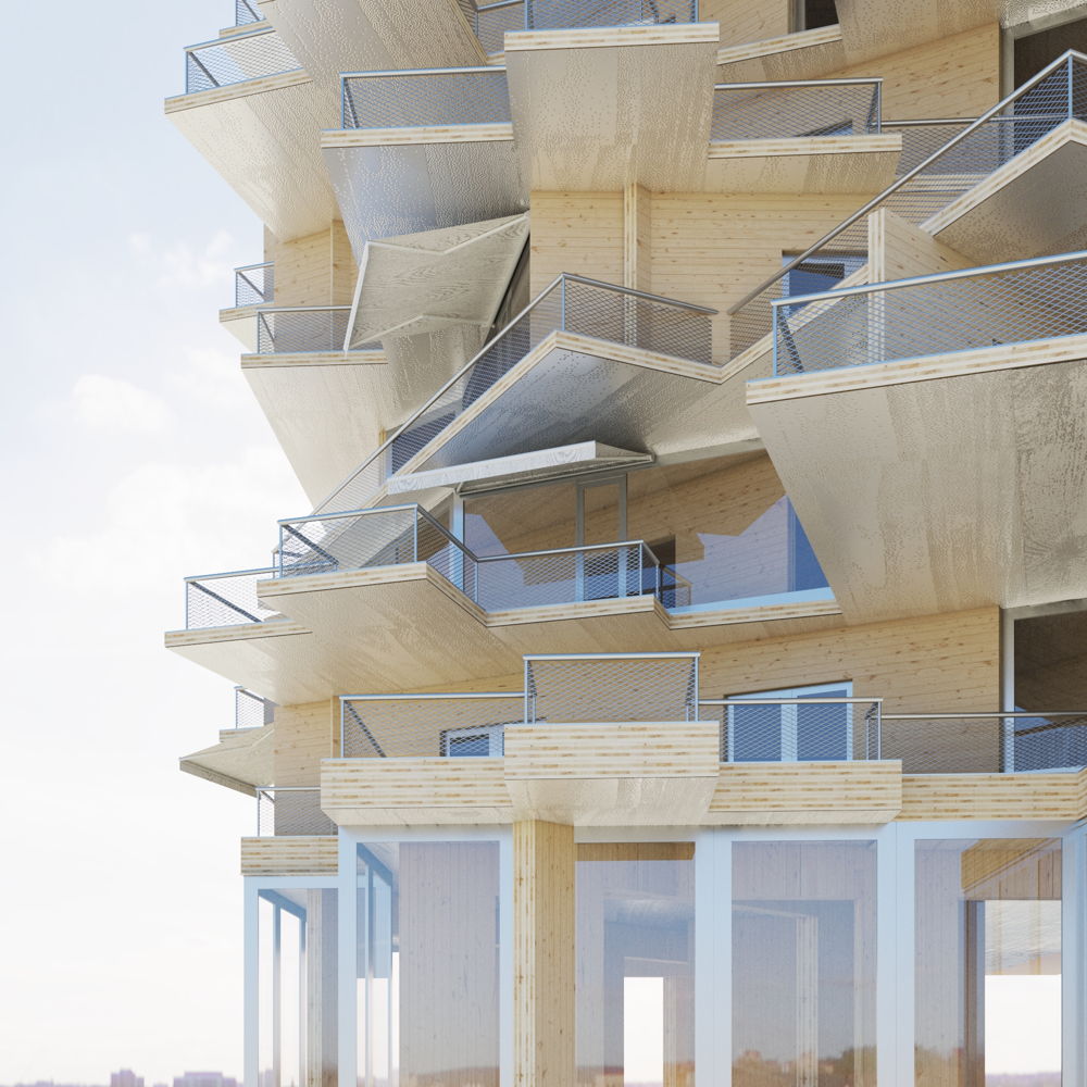 "A Pile of CLT", Exterior View by Edgar Rodriguez "A Pile of CLT", Exterior View by Edgar Rodriguez