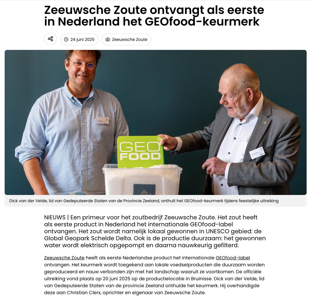 EVMI schrijft over Zeeuwsche Zoute en Geofood